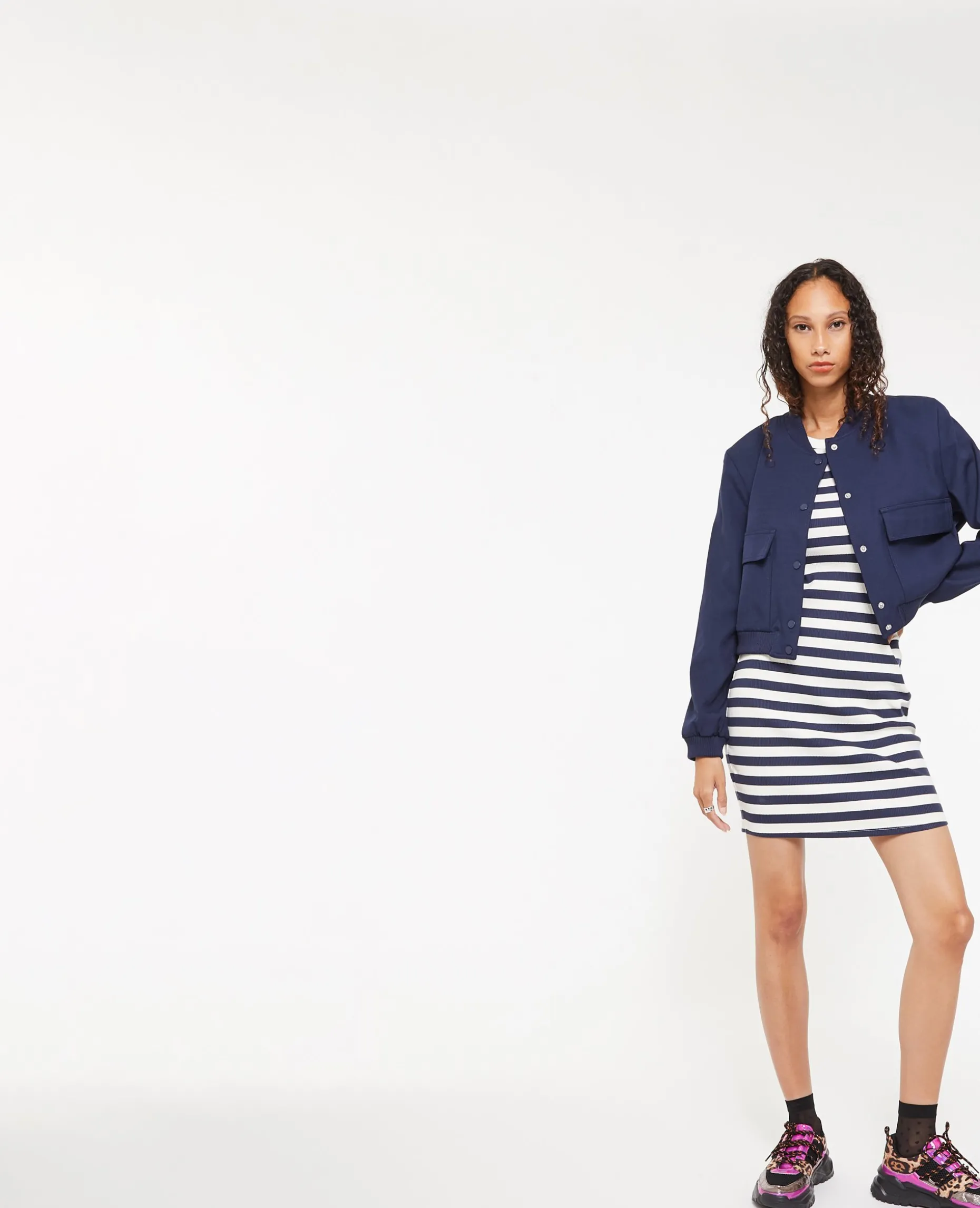 Robe Débardeur Maille Côtelée Rayée - Bleu