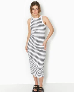 Robe Débardeur Maille Côtelée Rayée - Blanc