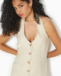 Robe Dos-nu Esprit Gilet De Barman - Beige