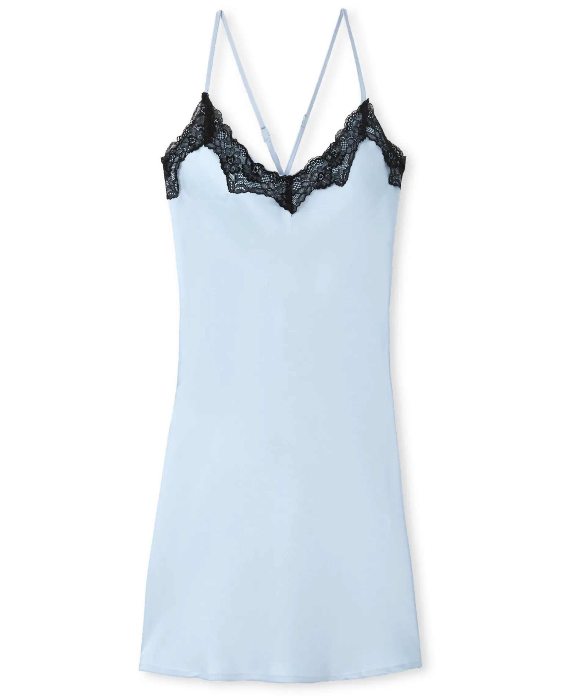 Robe En Satin Avec Dentelle Façon Nuisette - Bleu Clair