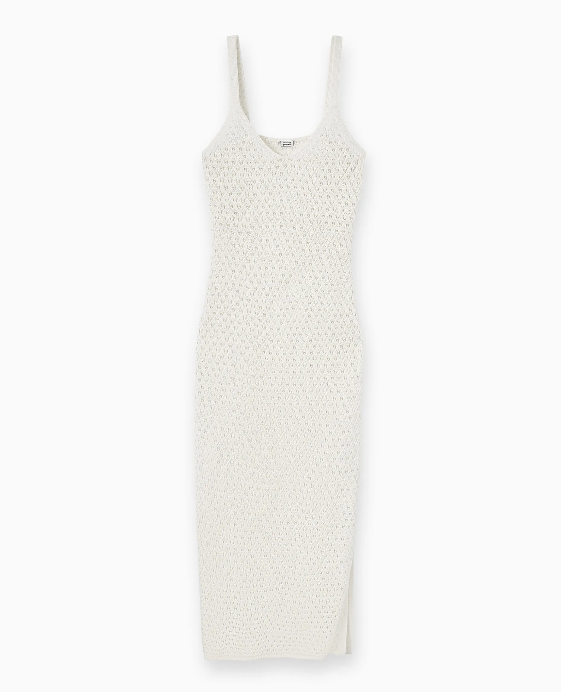 Robe Longue à Bretelles En Maille Ajourée - Blanc