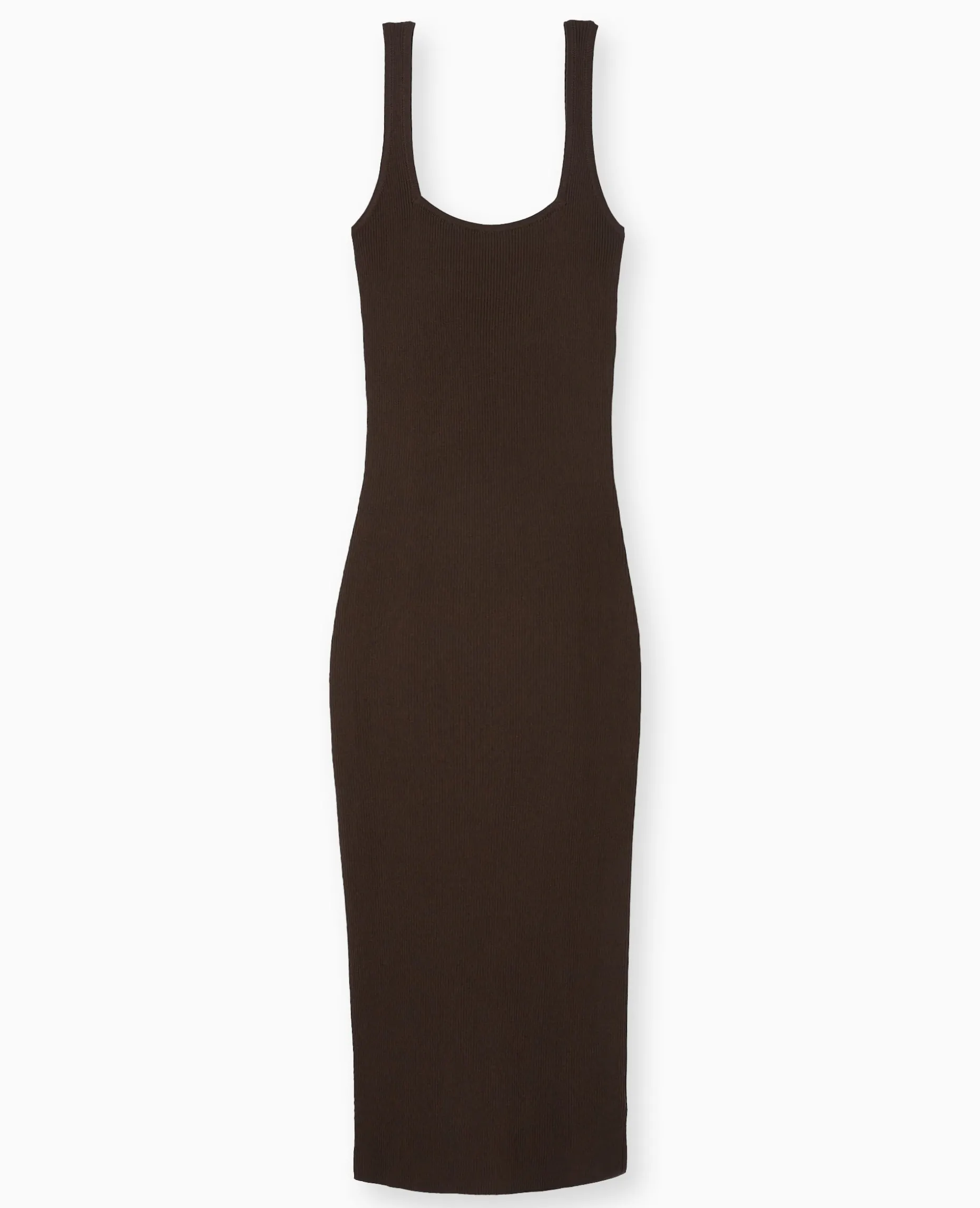 Robe Longue à Bretelles En Maille Côtelée - Marron