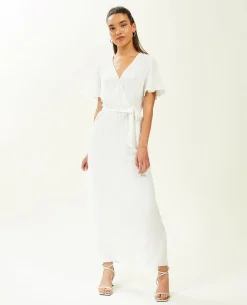 Robe Longue à Manches Papillon - Blanc