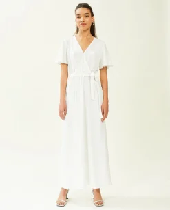 Robe Longue à Manches Papillon - Blanc