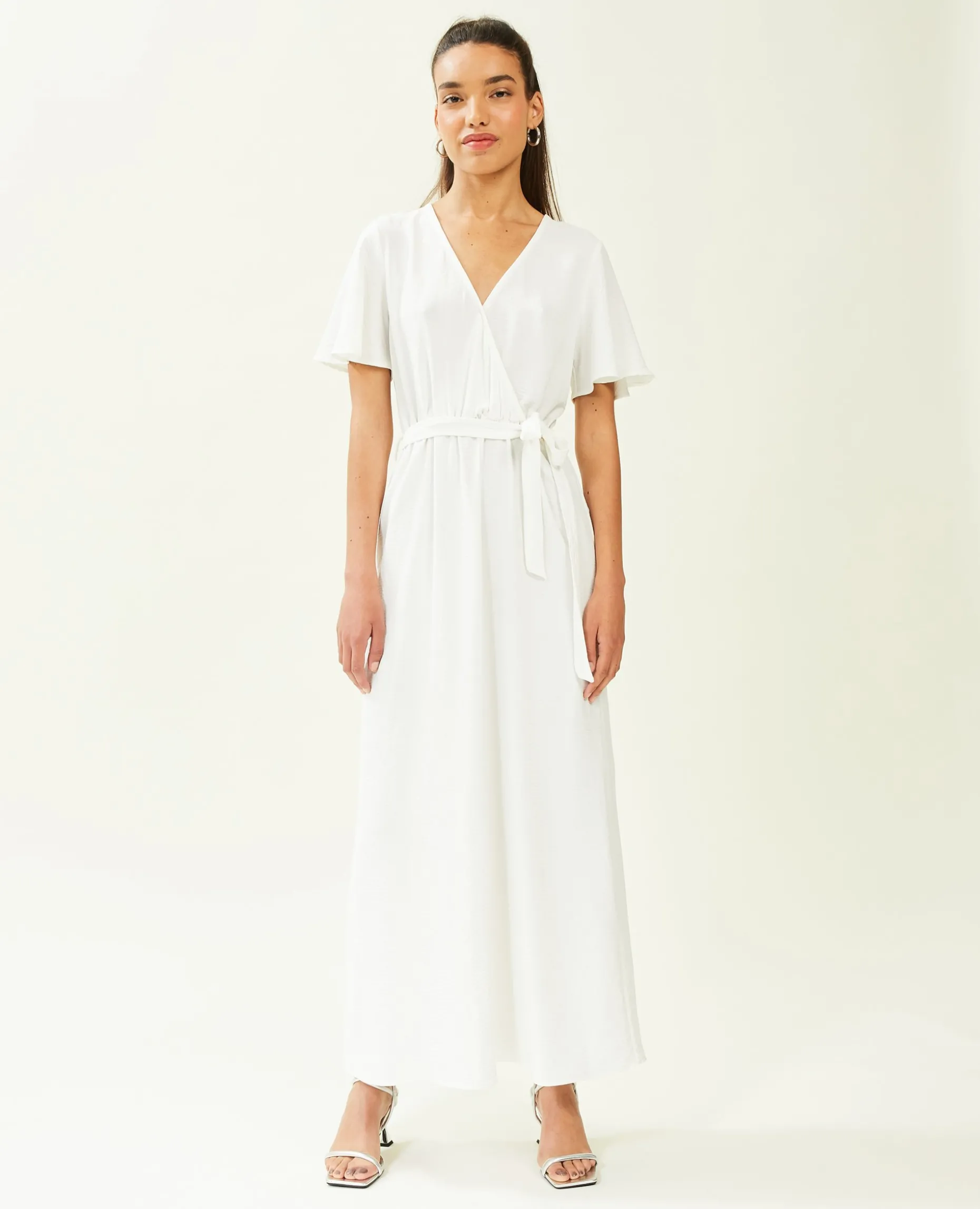 Robe Longue à Manches Papillon - Blanc