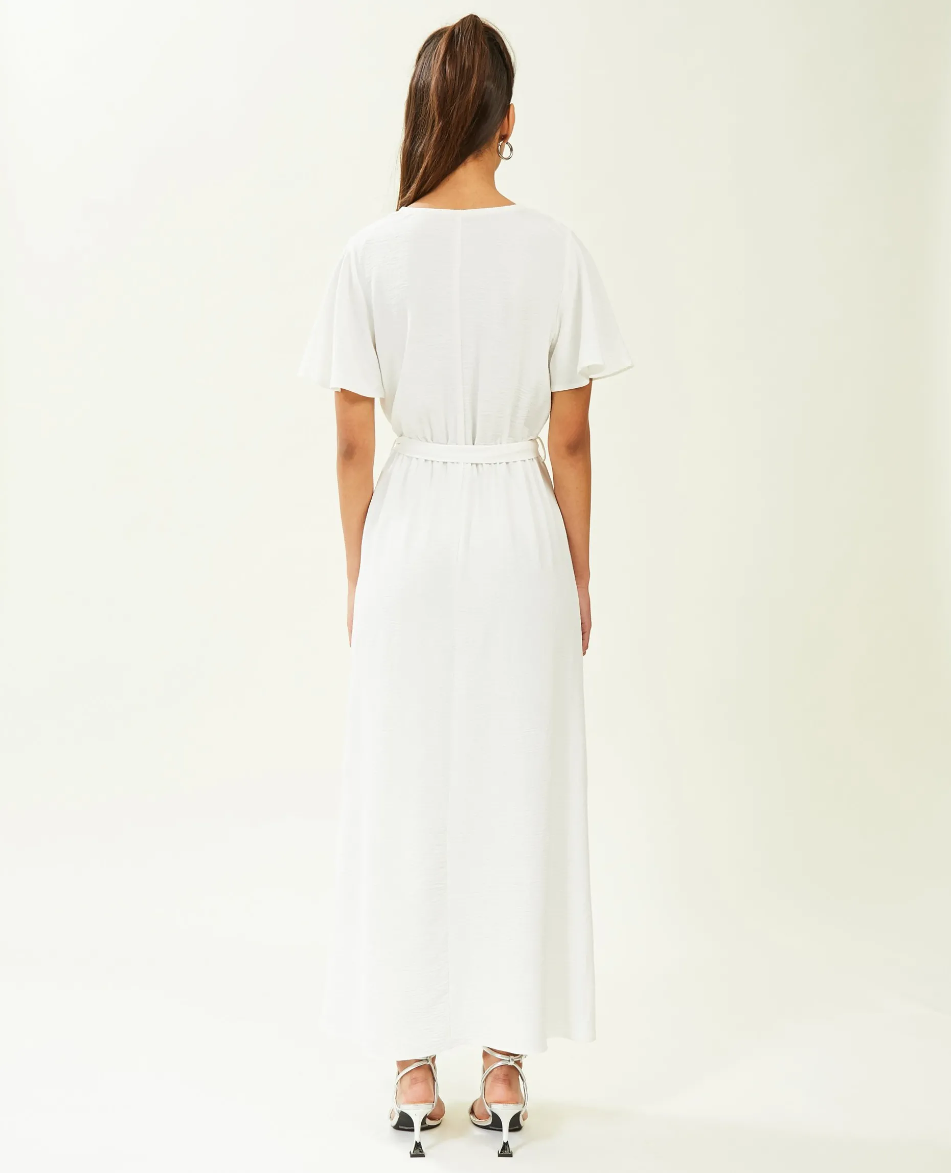 Robe Longue à Manches Papillon - Blanc