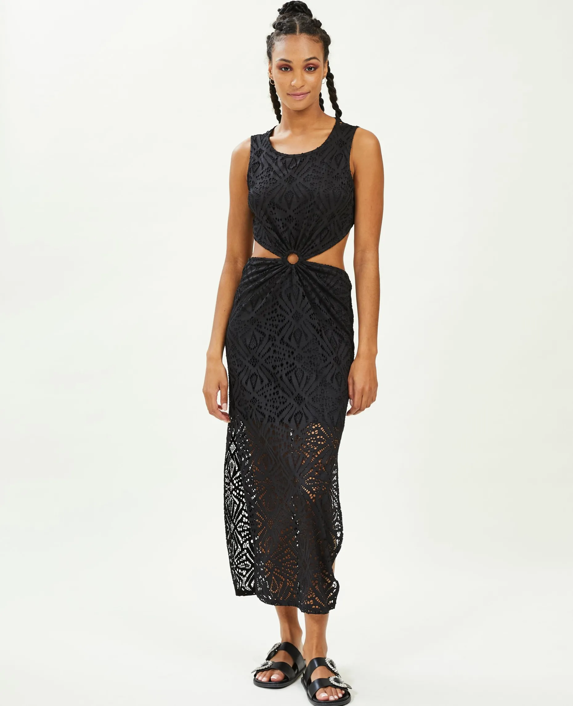 Robe Longue Avec Découpes Et Anneau Central - Noir