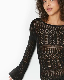 Robe Longue En Crochet Avec Dos-nu - Noir