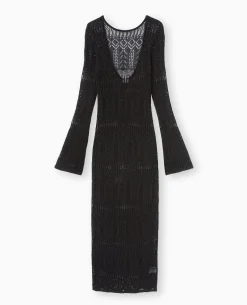 Robe Longue En Crochet Avec Dos-nu - Noir