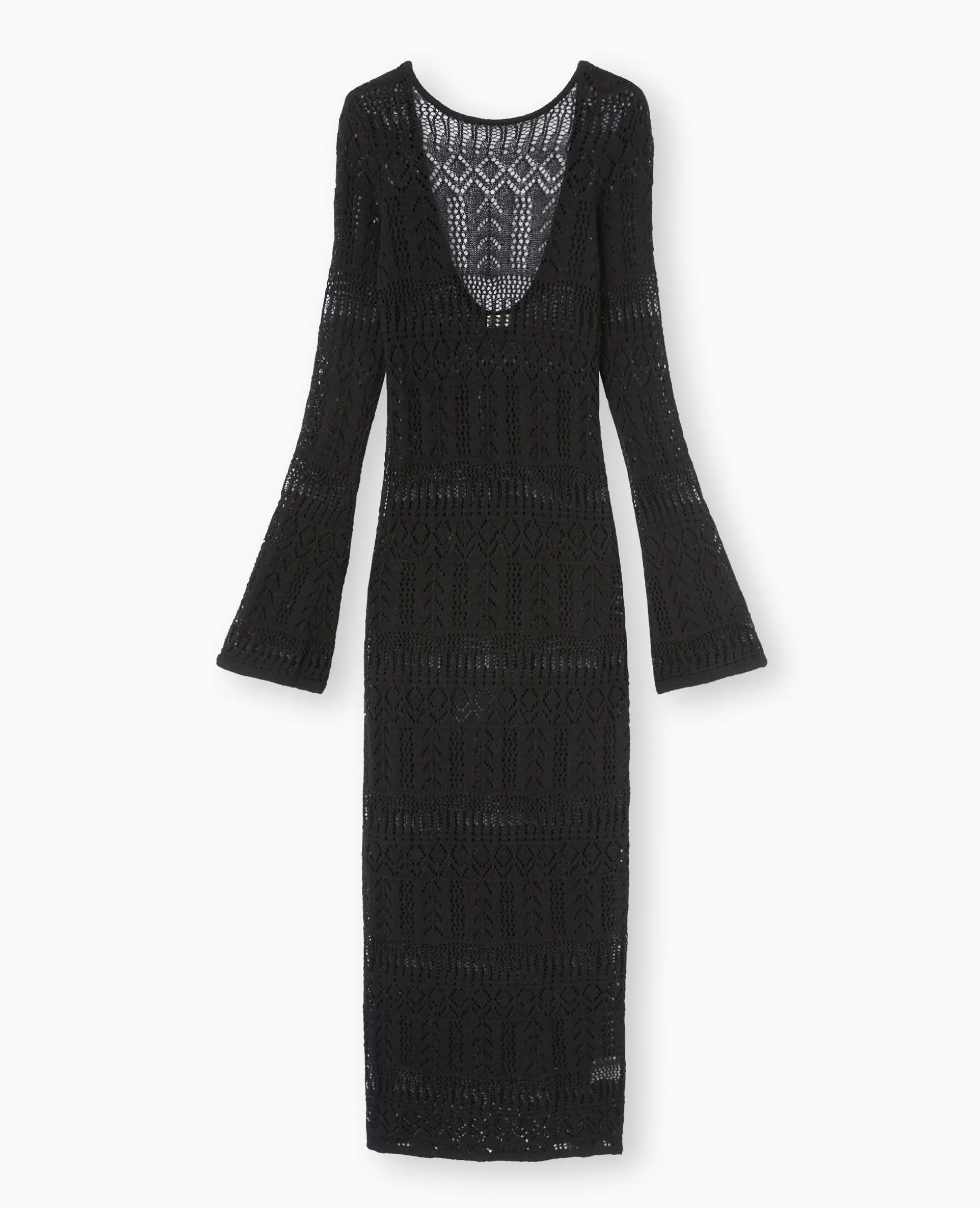 Robe Longue En Crochet Avec Dos-nu - Noir