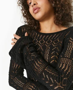 Robe Longue En Crochet Avec Dos-nu - Noir