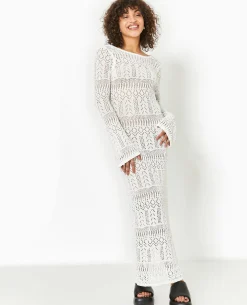 Robe Longue En Crochet Avec Dos-nu - Blanc