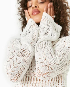 Robe Longue En Crochet Avec Dos-nu - Blanc
