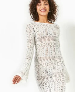 Robe Longue En Crochet Avec Dos-nu - Blanc