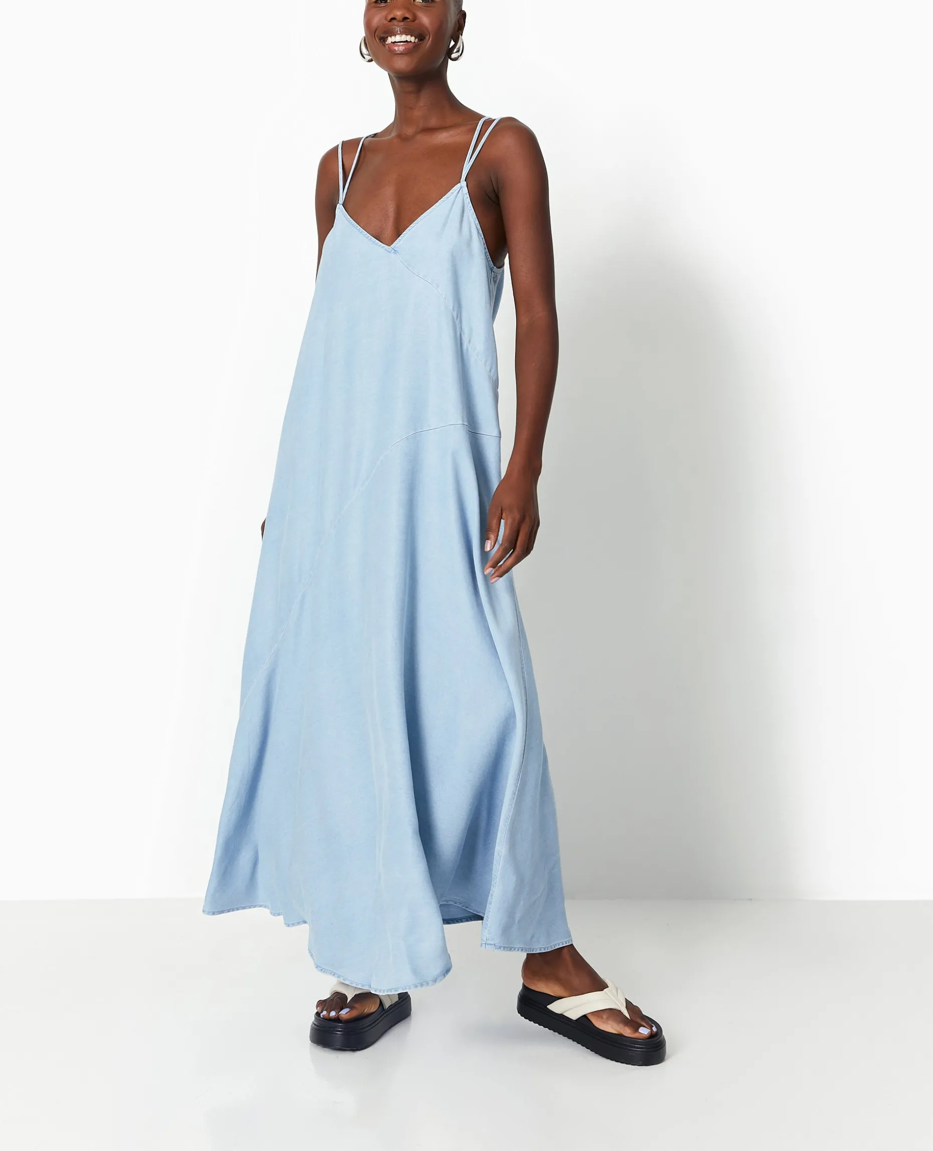 Robe Longue En Tissu Effet Jean - Bleu