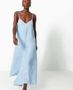 Robe Longue En Tissu Effet Jean - Bleu