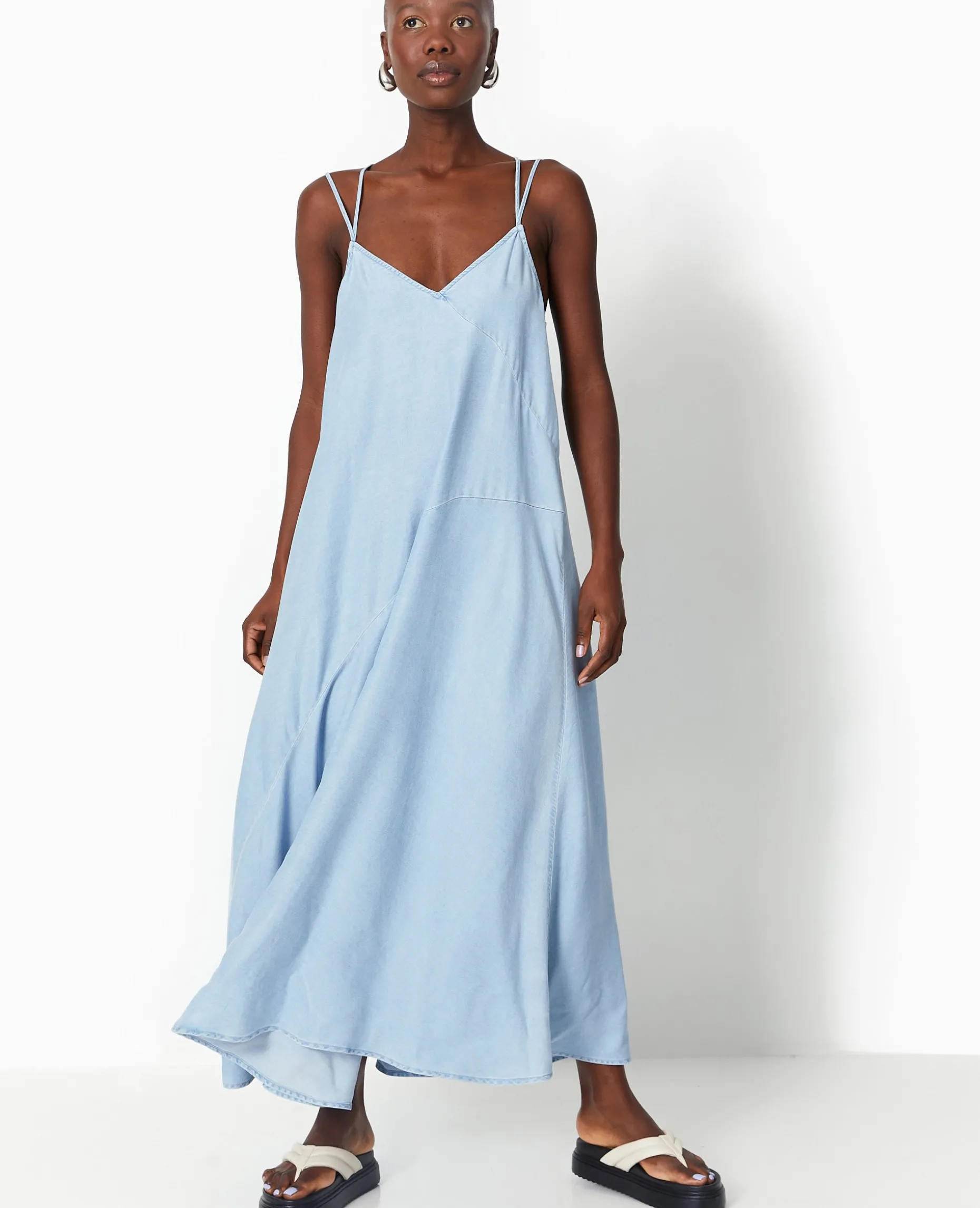 Robe Longue En Tissu Effet Jean - Bleu