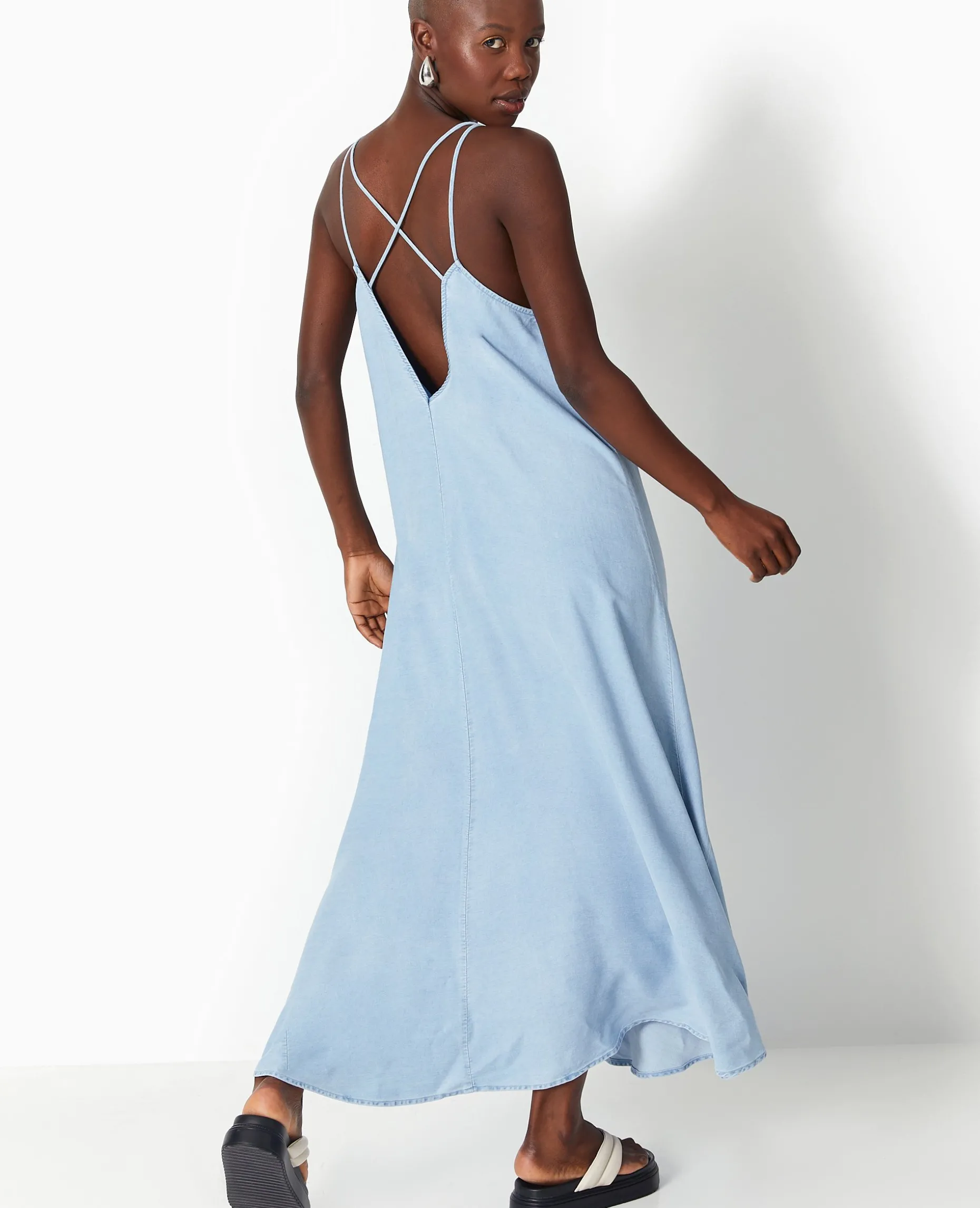 Robe Longue En Tissu Effet Jean - Bleu