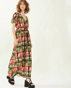 Robe Longue Encolure Croisée - Vert Kaki