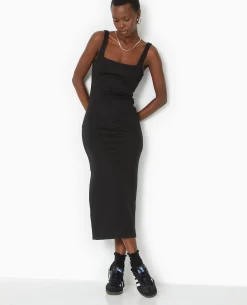 Robe Longue Et Moulante En Maille - Noir