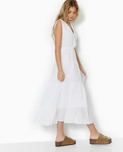 Robe Longue Et évasée En Voile De Coton - Blanc