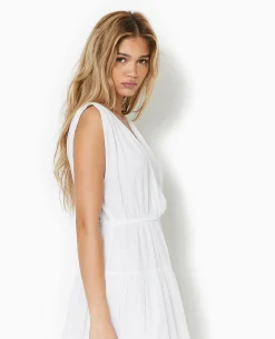 Robe Longue Et évasée En Voile De Coton - Blanc