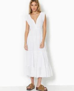 Robe Longue Et évasée En Voile De Coton - Blanc