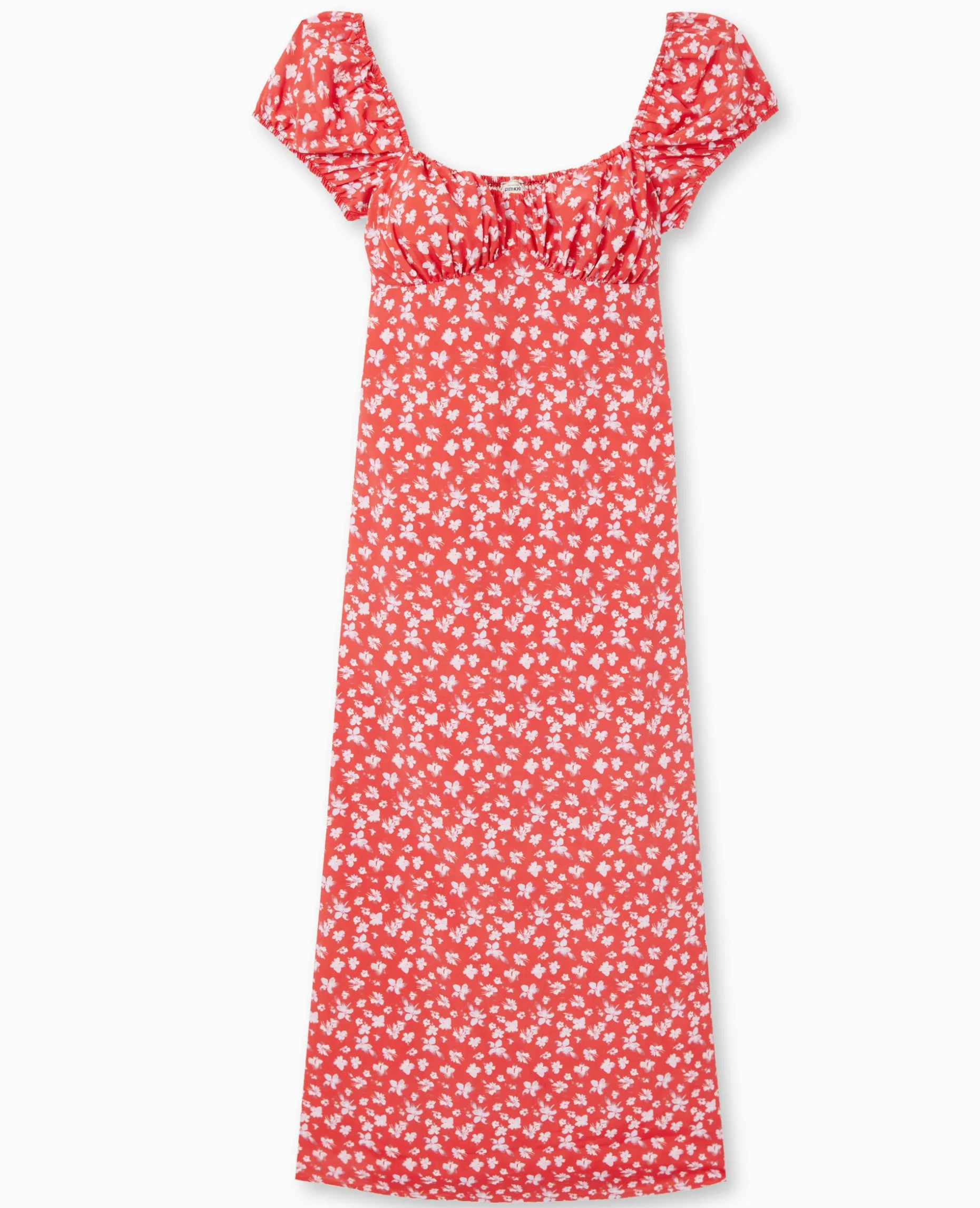 Robe Longue Forme Empire Motif Fleurs - Rouge