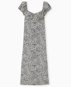 Robe Longue Forme Empire Motif Tacheté - Blanc