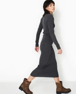 Robe Longue Moulante Avec Fronces Côtés - Gris Foncé