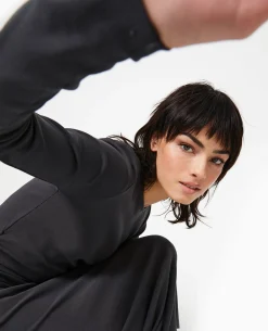 Robe Longue Moulante Avec Fronces Côtés - Gris Foncé