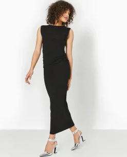 Robe Longue Sans Manches Avec Fronces - Noir