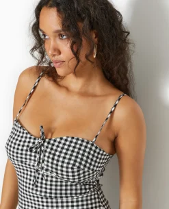 Robe Midi Moulante Motif Vichy - Noir