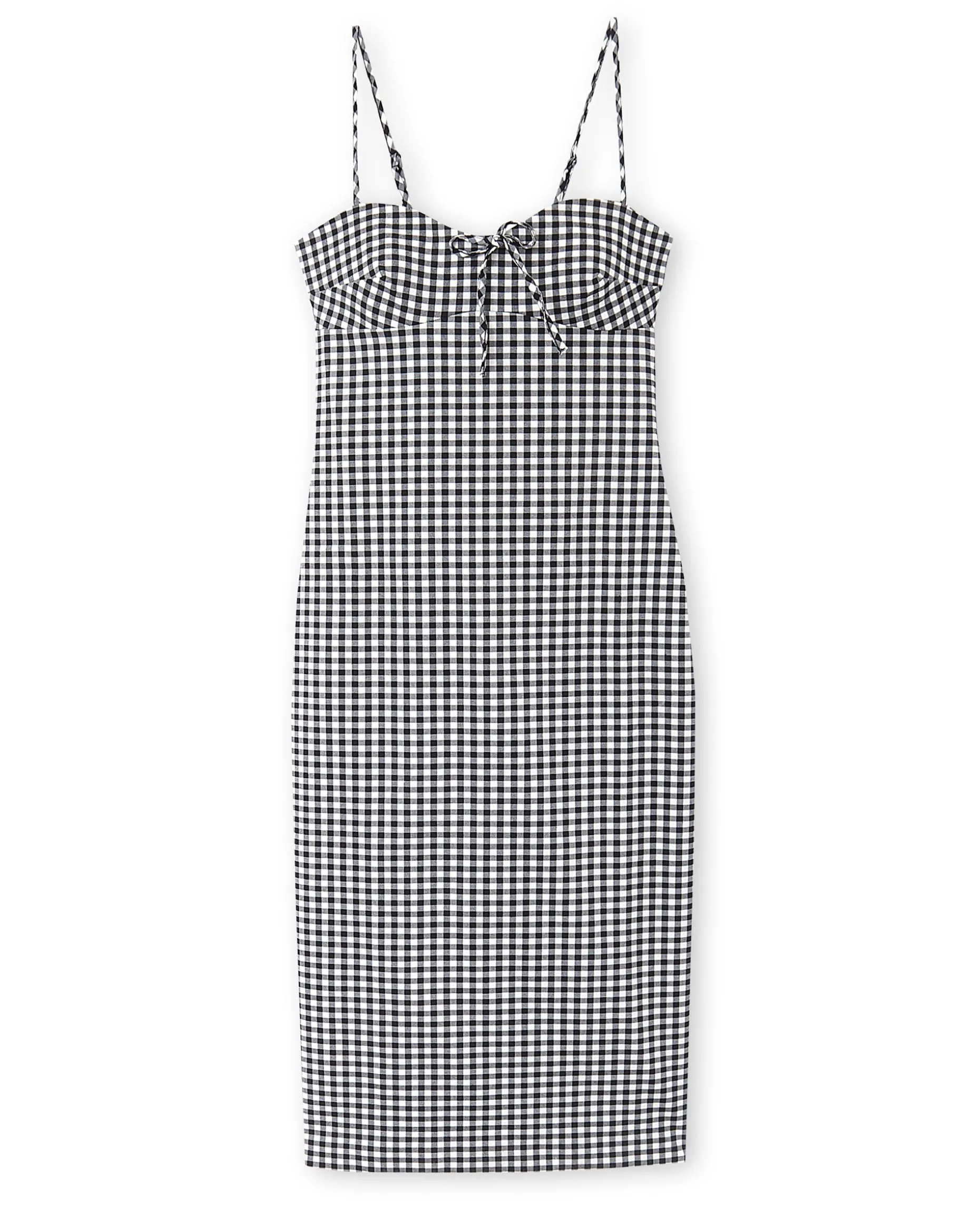 Robe Midi Moulante Motif Vichy - Noir
