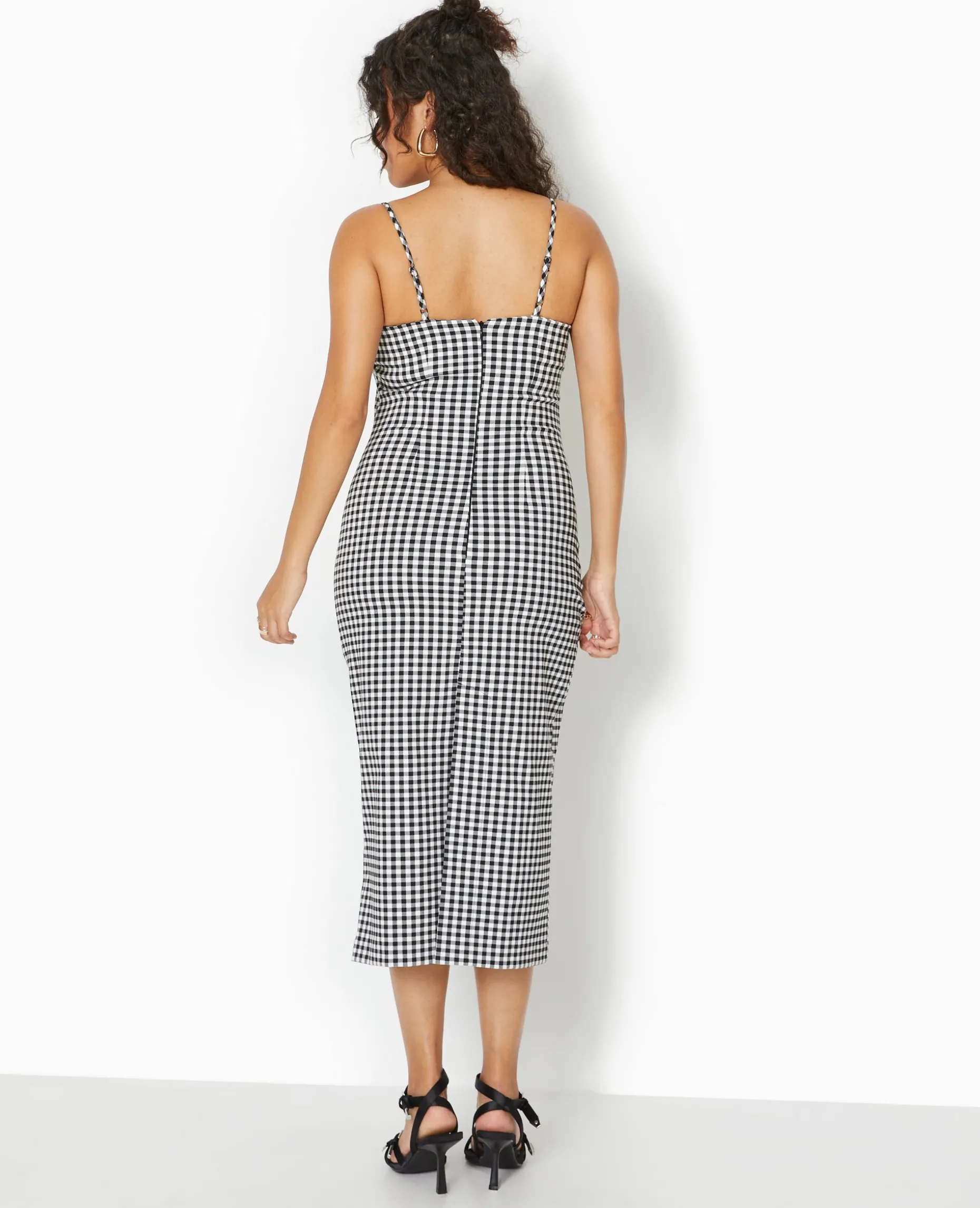 Robe Midi Moulante Motif Vichy - Noir