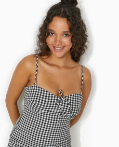 Robe Midi Moulante Motif Vichy - Noir