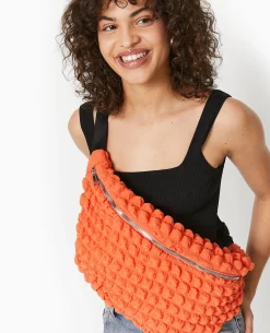 Sac Banane XXL En Tissu Texturé Gaufré - Orange