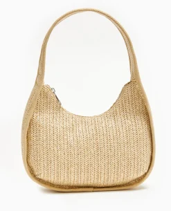 Sac Demi-lune En Raphia - Beige