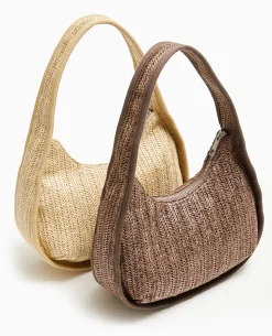 Sac Demi-lune En Raphia - Beige