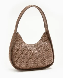 Sac Demi-lune En Raphia - Marron