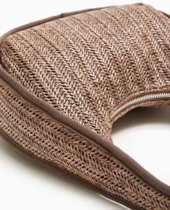 Sac Demi-lune En Raphia - Marron