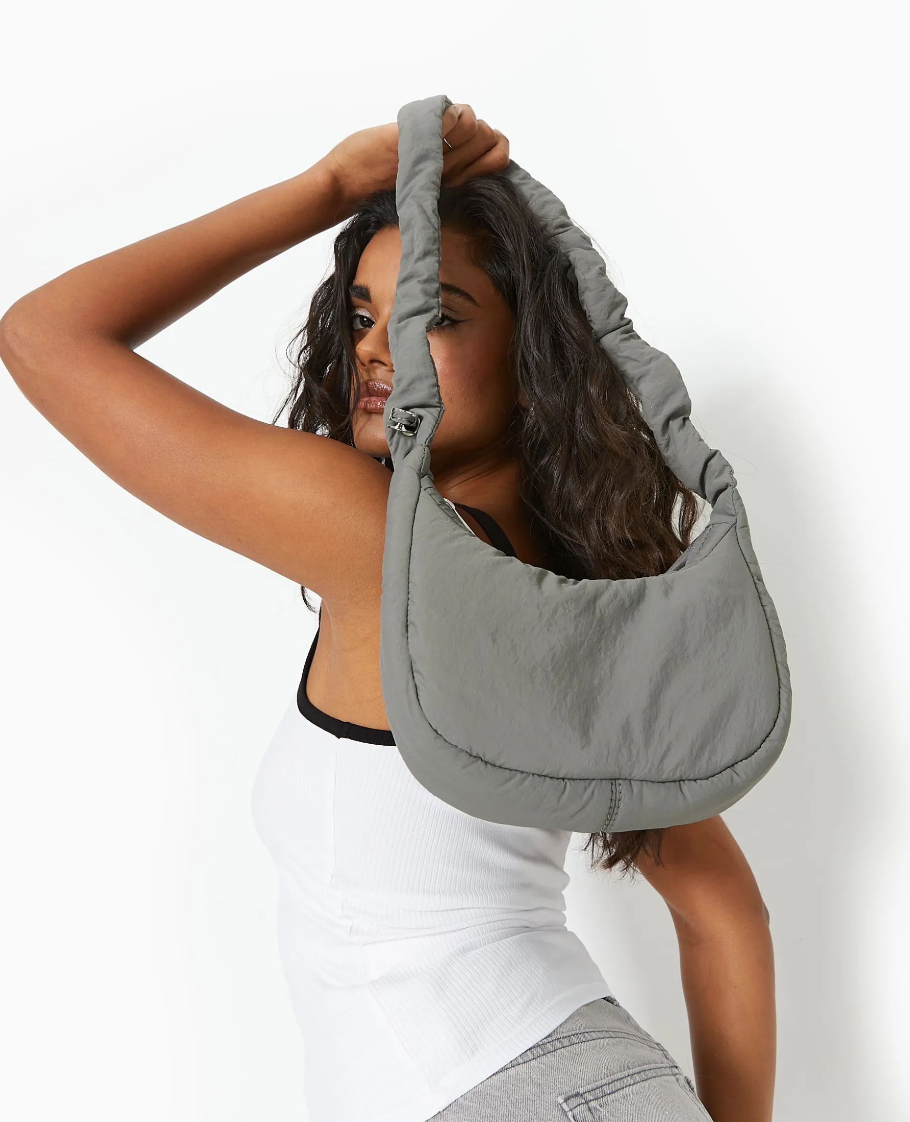 Sac En Tissu Matelassé Avec Bandouliè;re Réglable - Gris