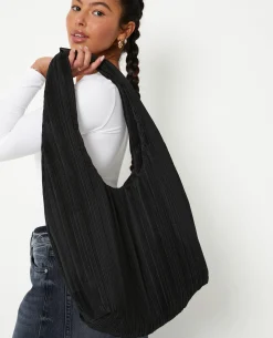 Sac En Tissu Plissé Porté épaule - Noir