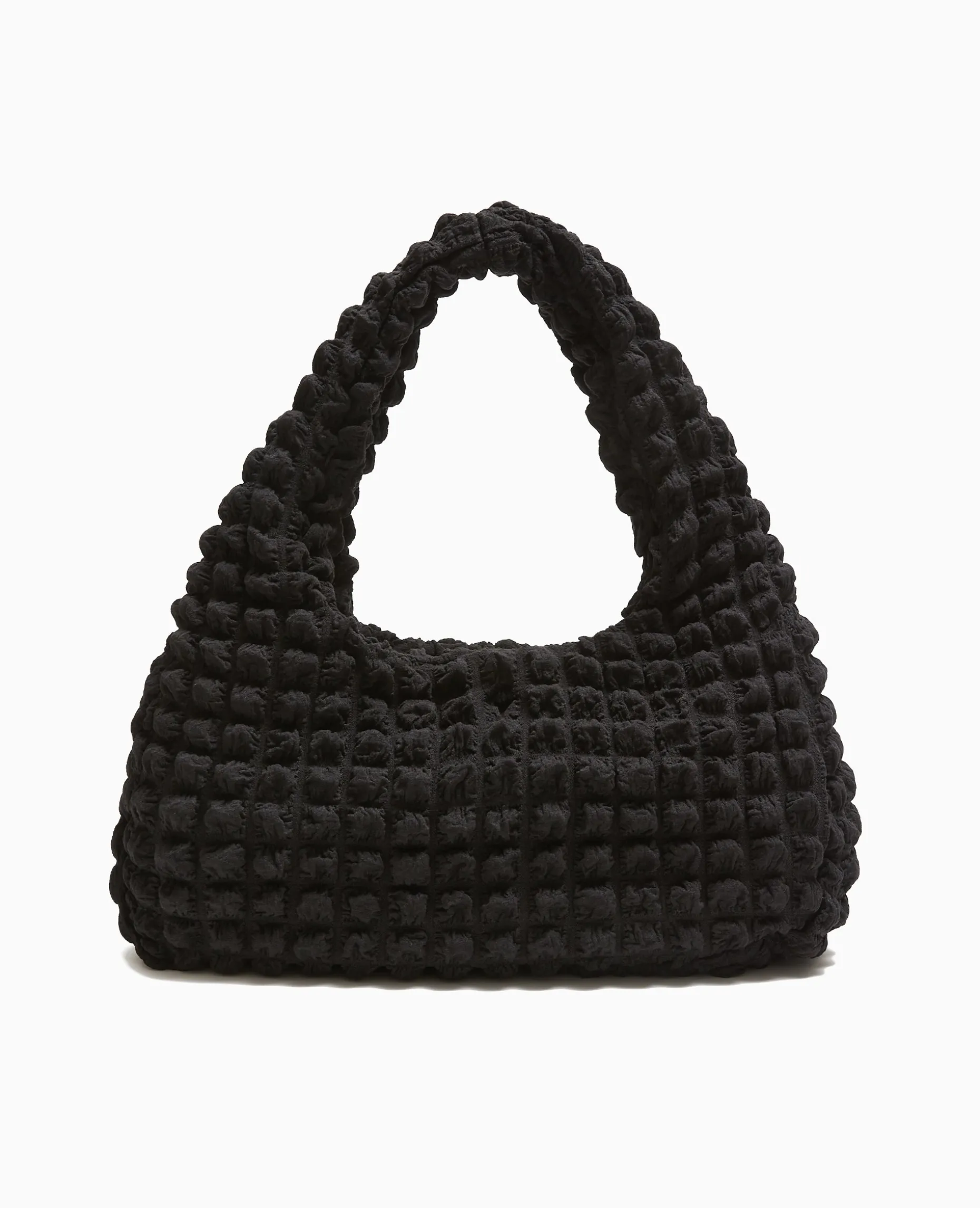 Sac Forme Lune En Tissu Reliéfé Gaufré - Noir