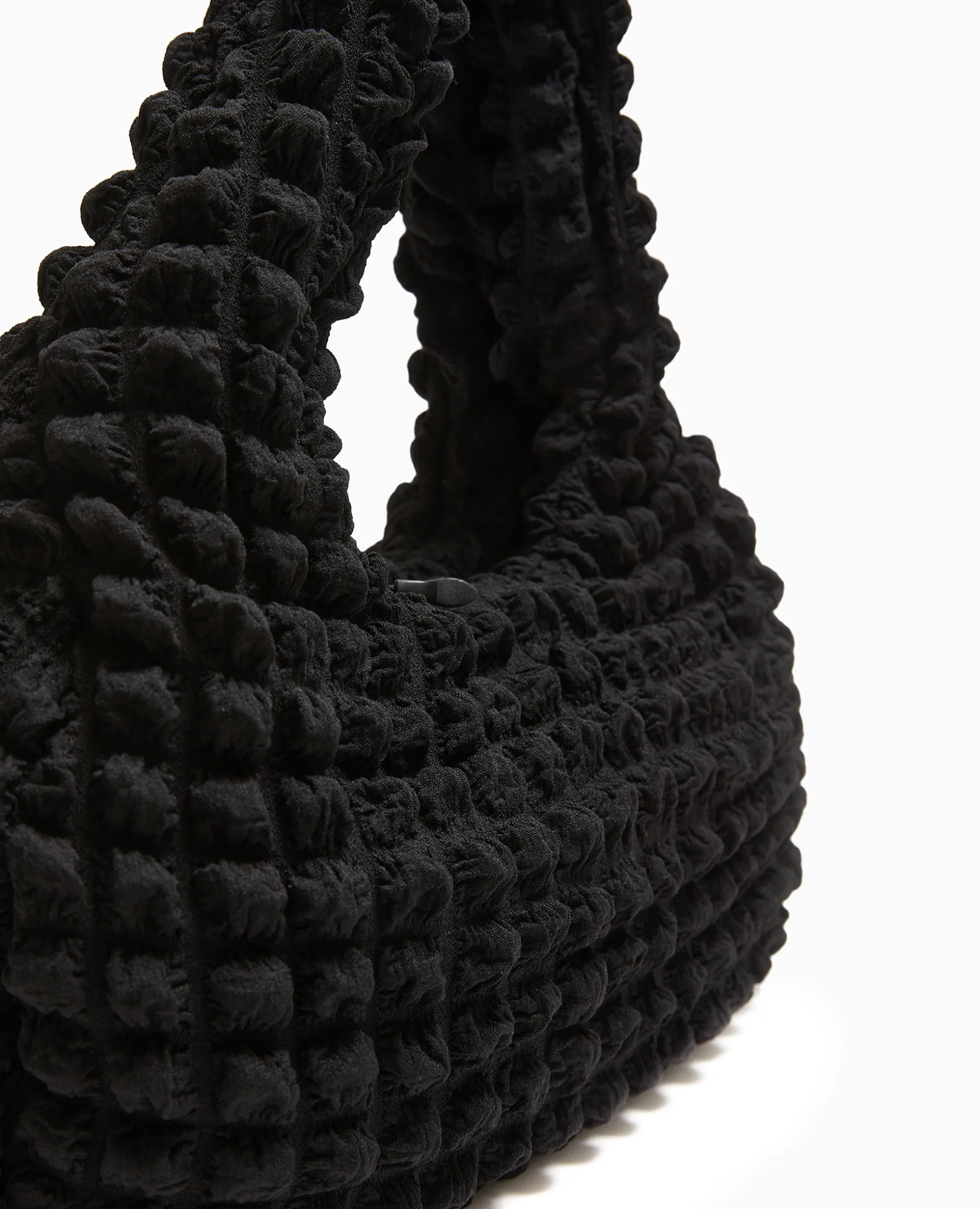 Sac Forme Lune En Tissu Reliéfé Gaufré - Noir