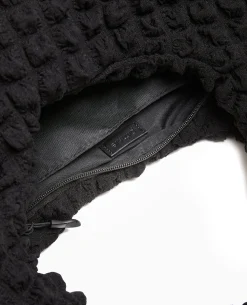 Sac Forme Lune En Tissu Reliéfé Gaufré - Noir