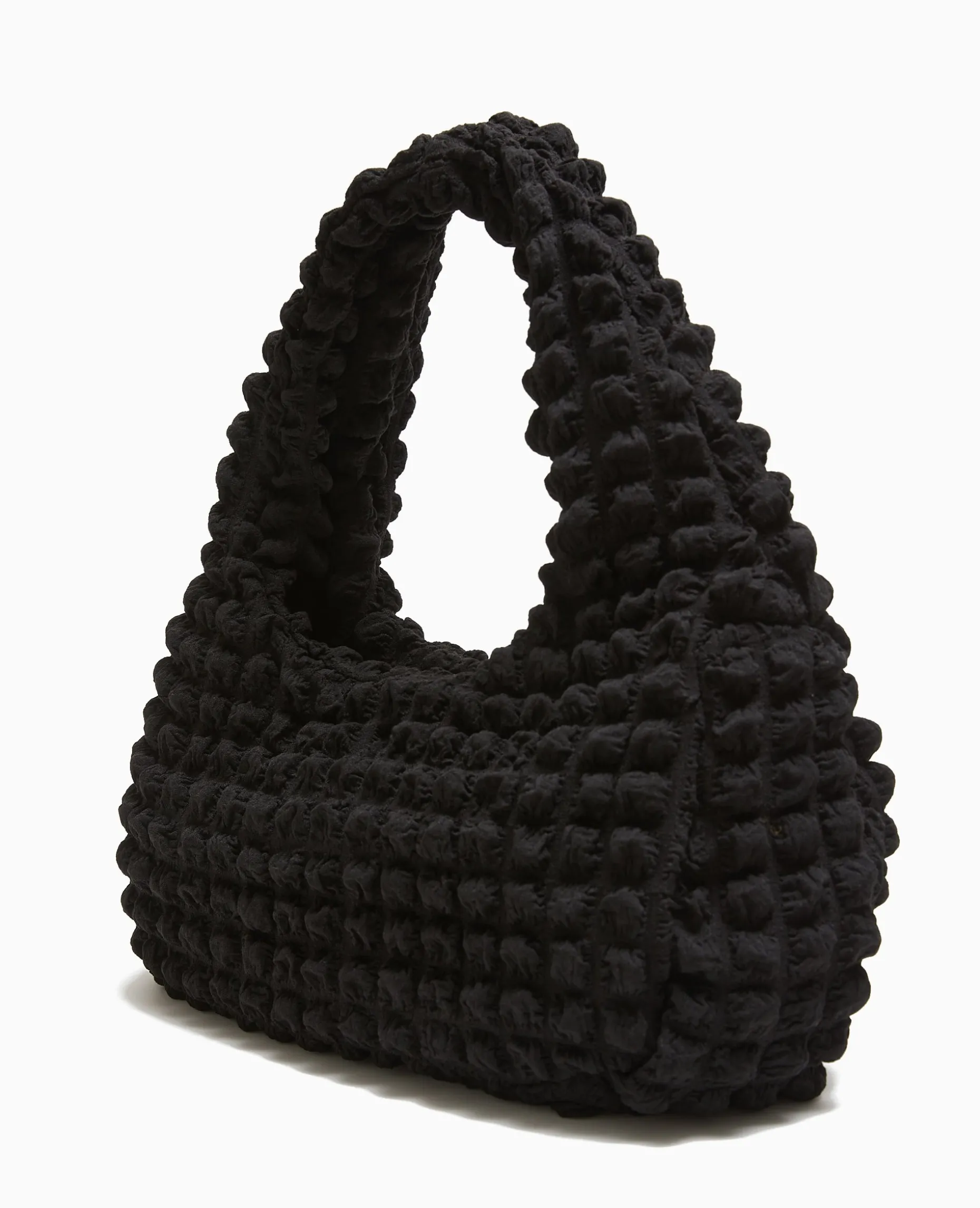 Sac Forme Lune En Tissu Reliéfé Gaufré - Noir