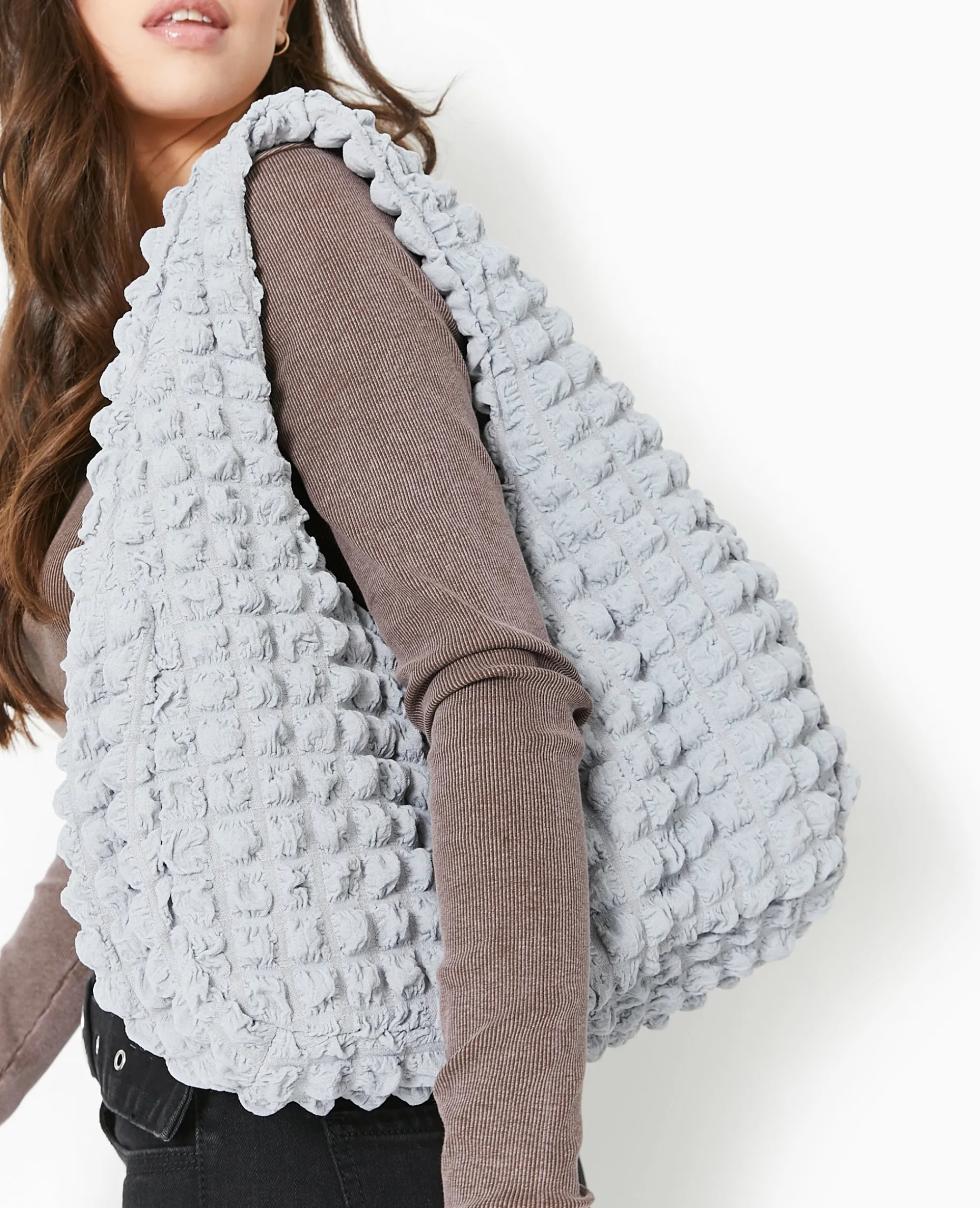 Sac Forme Lune En Tissu Reliéfé - Gris