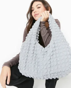 Sac Forme Lune En Tissu Reliéfé - Gris