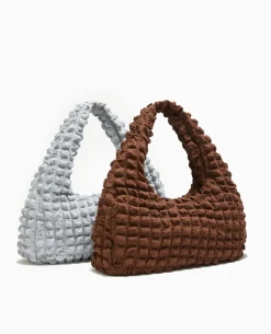 Sac Forme Lune En Tissu Reliéfé - Marron